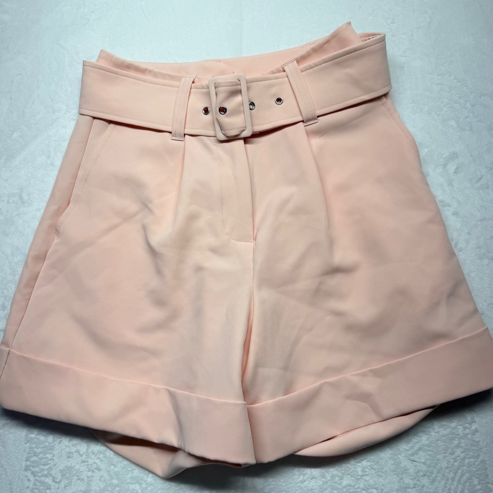 GUESS Diane Shorts XS Calm Pink Belted High Rise Pleated Cuffed Women NWT